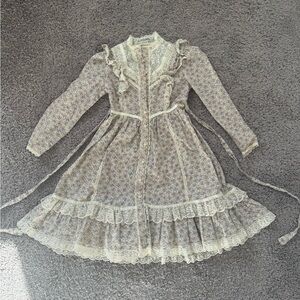 vtg 70s GUNNE SAX Jessica McClintock Prairie Floral MIDI Dress Cottage Core Lace